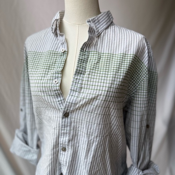 Dkny Green and Gray Casual Button Down Shirt - Picture 1 of 5